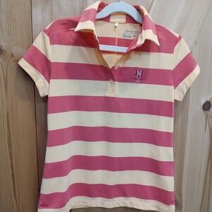 Nike Golf‎ Dri-Fit Girls Polo Shirt Sz Small Peach Pink Stripe Embroidered